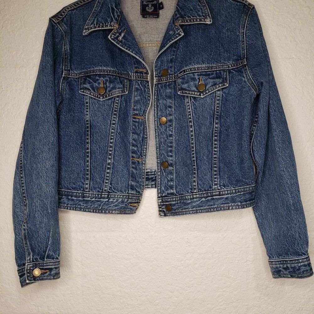 Vintage Faconnable Iconic Cotton Jean Jacket with Back Logo Patch Size Medium - Picture 8 of 16